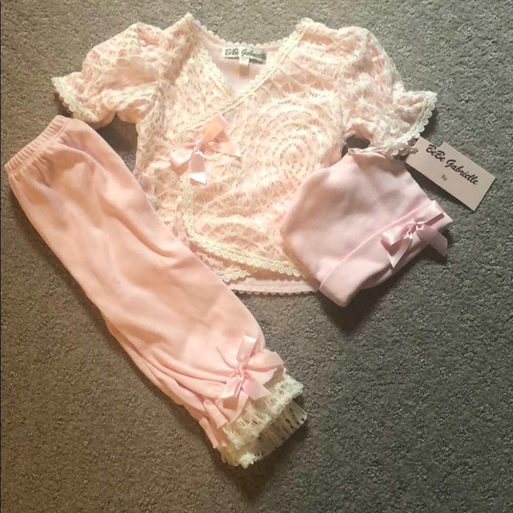 Pink and white lace 3 piece outfit